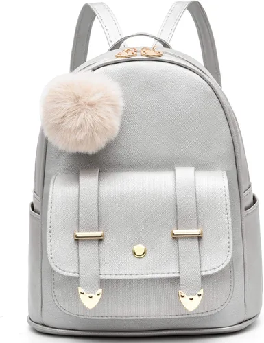 Vista 12 de I IHAYNER Mochila de moda para niñas, mini mochila para mujeres, adolescentes y niñas, monederos de piel sintética con pompón, bolsa de hombro