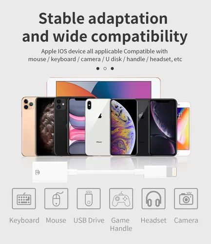Vista 7 de Adaptador Lightning macho a USB hembra, cable OTG de sincronización de datos compatible con iPhone 13 11 12pro Max Mini XR X XS 8 7 SE Plus