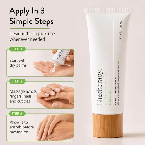 Vista 4 de Lifetherapy Crema de manos hidratante Crema de manos y uñas de aceite de oliva de rápida absorción no grasa (energizada)