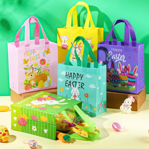 Vista 4 de Tudomro 20 bolsas de Pascua con asas, bolsas no tejidas de conejo, reutilizables, bolsa de compras de comestibles de Pascua, para cocina