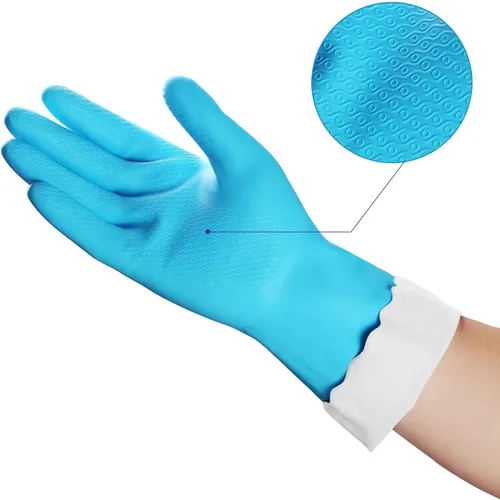 Vista 3 de HSL Guantes de limpieza para el hogar, guantes reutilizables para lavar platos de cocina sin látex, forro de algodón, impermeables, antideslizantes