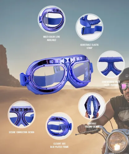 Vista 4 de CRG Sports Gafas de motocicleta estilo aviador, piloto, crucero, scooter, gafas de motocross para hombre, mujer, adulto