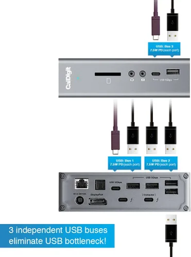 Vista 12 de CalDigit TS3 Plus Thunderbolt 3 Dock - Carga de 87W, 7 puertos USB 3.1, USB-C Gen 2, DisplayPort, ranura para tarjeta SD UHS-II, Gigabit Ethernet