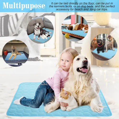 Vista 4 de Tapete refrescante para perros, lavable, de seda helada, para perros, parte inferior impermeable, almohadilla para dormir de verano, manta