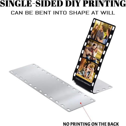 Vista 3 de Marco de fotos con tira de película personalizada, nombres y texto, rollo de cámara personalizado retro de aluminio, regalo de imagen con logotipo