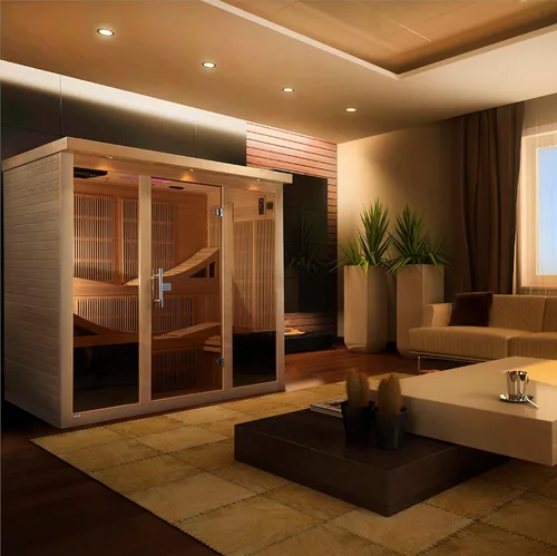Vista 5 de DYNAMIC SAUNAS Golden Designs Monaco - Sauna de infrarrojos lejanos CEM para 6 personas cerca de cero (acabado natural)