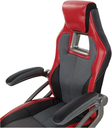 Vista 12 de OSP Home Furnishings Race Car - Silla ajustable para juegos, cuero consolidado gris carbón con detalles rojos