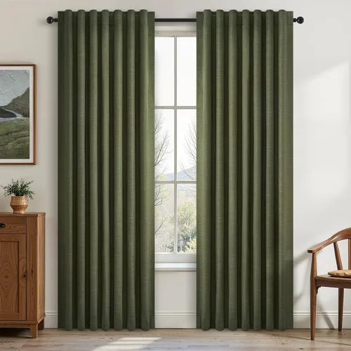 Vista 38 de Topfinel Cortinas opacas, blanco beige, 2 paneles, ventanas pequeñas, textura, mezcla de lino, bohemia, abedul, rural, gancho, bolsillo trasero