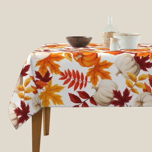 Vista 4 de Thanksgiving Tablecloth Square 52x52 Inch Fall Harvest Autumn Pumpkin Fallen Leaves Maple Leaf Print Decorative Table Cloth Holiday Decorations