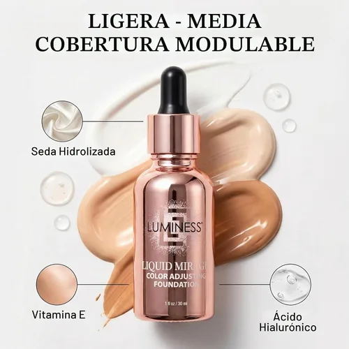 Vista 5 de LUMINESS Kit de 3 piezas Liquid Mirage - Base con cambio de color con SPF 50, pincel de maquillaje y primer hidratante y ligero para el rostro, base