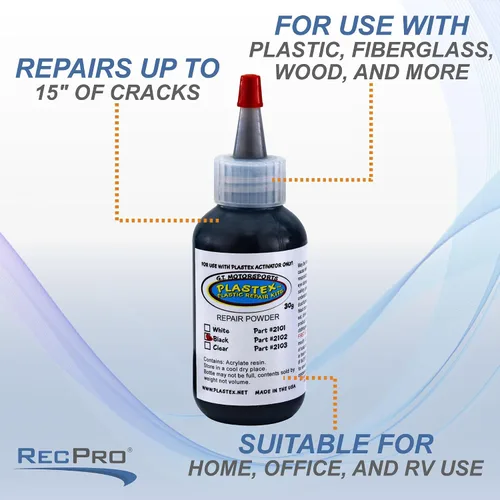 Vista 4 de RecPro Kit de reparación de plástico RV para faldones de guardabarros, bañeras, salpicaderos, tanques de ABS y más (negro)