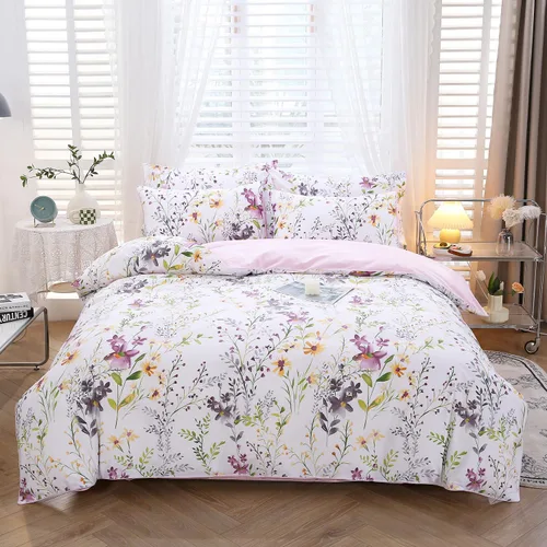 Vista 10 de URBONUR Funda de Edredón de Algodón Egipcio 100% Tamaño Twin 3 Piezas Juego de Fundas de Edredón Floral Juego de Fundas de Consolador Flores de Flor