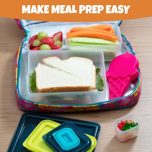 Vista 3 de Contenedores de almuerzo de control de porciones – Contenedores reutilizables de preparación de comida, sin BPA, juego de 4 (playa/multicolor)