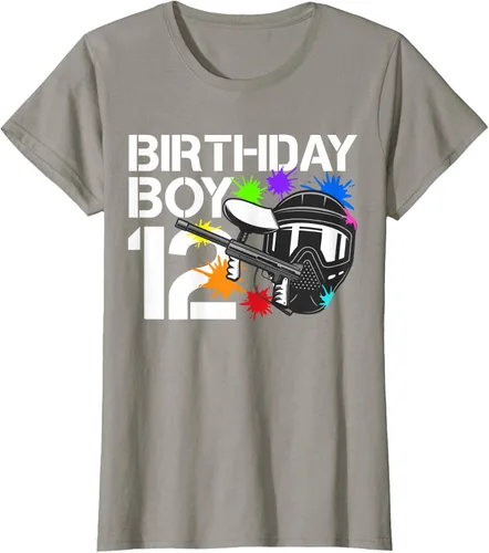 Vista 51 de 12th B-Day Paintball Birthday Party Boy 12 Year Old Funny T-Shirt, Negro