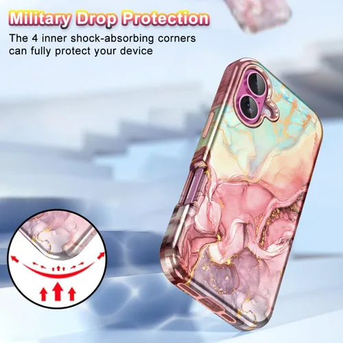 Vista 5 de Btscase Funda para iPhone 16 (2024), [probada en caídas de grado militar] Diseño de patrón de mármol delgado, resistente, a prueba de golpes