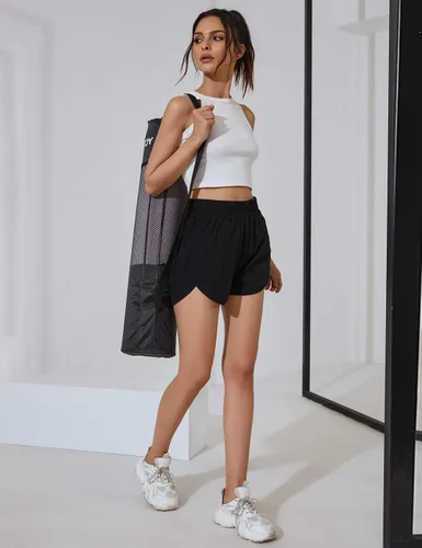 Vista 3 de BMJL Pantalones cortos de verano para mujer, atléticos, de cintura alta, con cordón y bolsillos