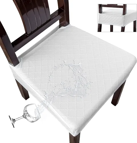 Vista 33 de Genina Juego de 2 fundas impermeables para sillas de comedor, fundas elásticas de jacquard extraíbles y lavables, sin fundas traseras, color beige