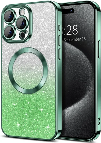 Vista 164 de Hython Funda para iPhone 13 Pro transparente con purpurina magnética [compatible con MagSafe] Protector completo de lente de cámara delgado