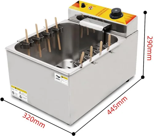 Vista 2 de Freidora eléctrica comercial de 12L Freidora de acero inoxidable Queso coreano Perros calientes Máquina de freír Mozzarella 8 ganchos Freidora