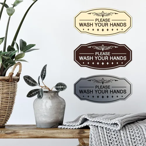 Vista 3 de Signs ByLITA Letrero Victoriano Please Wash Your Hands (Negro) - Pequeño