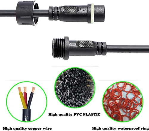 Vista 3 de Conectores Impermeables de 2 Cables, 12AWG Enchufe Conector LED Macho Hembra con Conectores Impermeables de 2 Pines, Cable de Extensión IP68 de 25CM