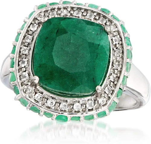 Vista 4 de Ross-Simons 4.40 ct. t.w. Emerald and .10 ct. t.w. White Topaz Ring in Sterling Silver