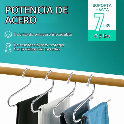 Vista 4 de Juego de 100 perchas antideslizantes de acero inoxidable para pantalones, organizador de pantalones duradero