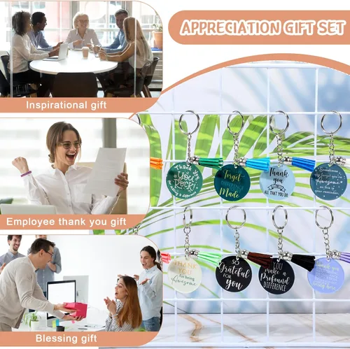 Vista 6 de Unittype 50 llaveros acrílicos de agradecimiento a los empleados a granel con borlas, llaveros de agradecimiento, regalo inspirador