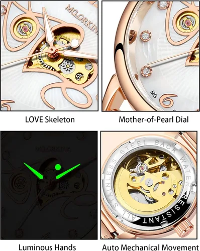 Vista 6 de Sweetbless Mechanical Reloj de pulsera analógico esqueleto auto-viento automático reloj