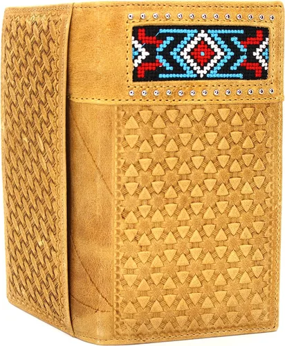Vista 2 de Billetera de chequera plegable con pelo de vaca o bordado de tela cartera 0201 BR 0201 Bordado Marrón