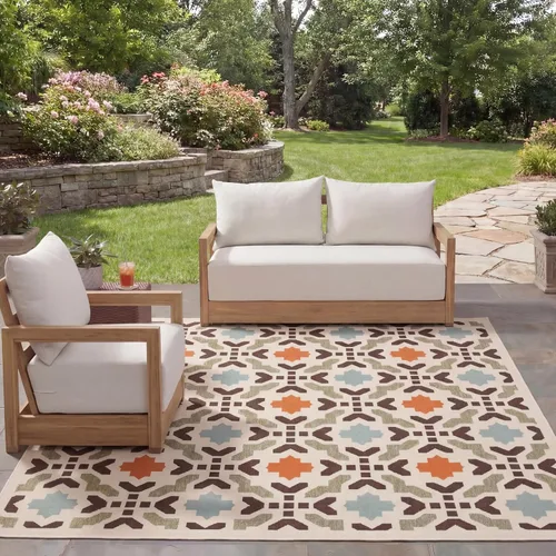 Vista 15 de SAFAVIEH Alfombra lavable al aire libre Veranda Collection – Alfombra de pasillo de 2 pies 3 x 8 pies, color crema y aguamarina, no desprende pelusa