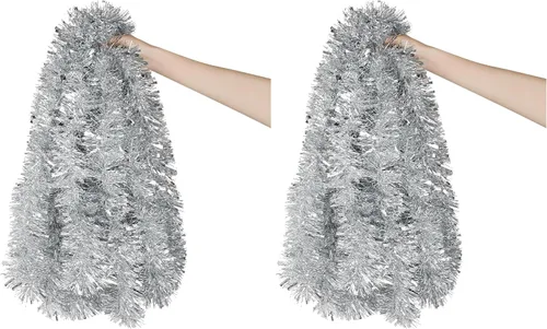 Vista 8 de DECORA - Guirnalda de oropel plateado de 33 pies, guirnalda de oropel metálico colgante para árbol de Navidad, decoración para el hogar y fiestas
