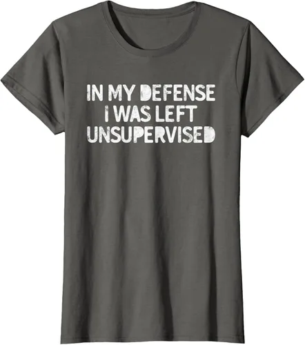 Vista 8 de Camiseta divertida con texto en inglés "Saying In My Defense I Was Left Unsupervised" Negro