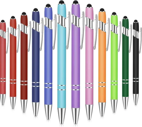 Vista 31 de Tenare 12 piezas 2 en 1 bolígrafo de metal con punta de lápiz capacitivo, bolígrafo de 1,0 mm de tinta negra para pantallas táctiles (color surtido)
