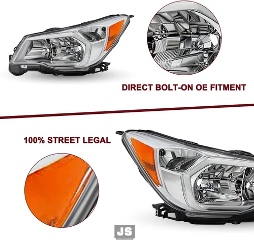 Vista 4 de JSBOYAT Reemplazo del conjunto de faros halógenos para Subaru Forester 2014-2016, carcasa cromada, reflector ámbar, lado izquierdo del conductor