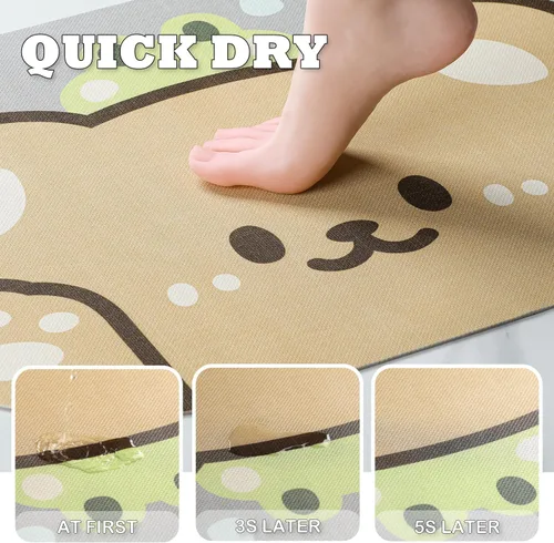 Vista 4 de Tapete de baño con bonitos animales, de secado rápido, antideslizante, súper absorbente, delgado, para el suelo del baño, frente a la bañera, fácil