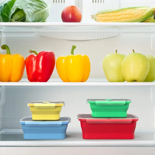 Vista 7 de Vremi - Recipientes de silicona para almacenamiento de alimentos con tapas de plástico herméticas sin BPA
