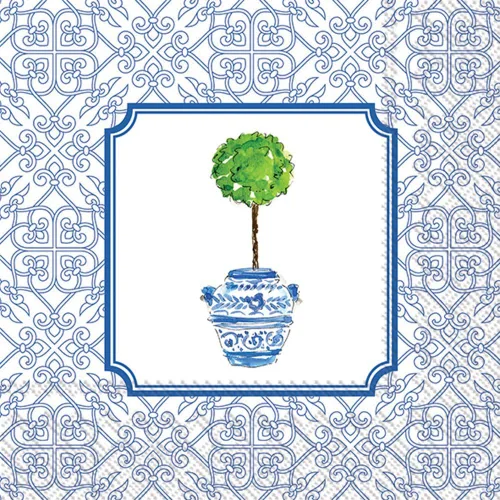Vista 2 de Boston International Servilletas de papel para bebidas de cóctel, 5 x 5, topiario azul (paquete de 2)