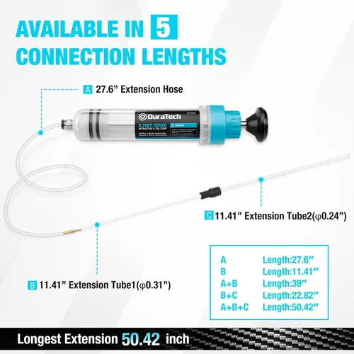 Vista 3 de DURATECH Extractor de Líquido Automotriz de 200CC, Bomba de Líquido con Tubos de Extensión Largos, Jeringa de Aceite con Potente Succión, Bomba