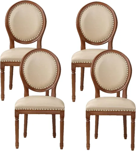Vista 17 de Juego de sillas de comedor de madera 1/2/4, sillas de cocina tapizadas con asiento de cuero, silla de comedor rústica, silla lateral sin brazos