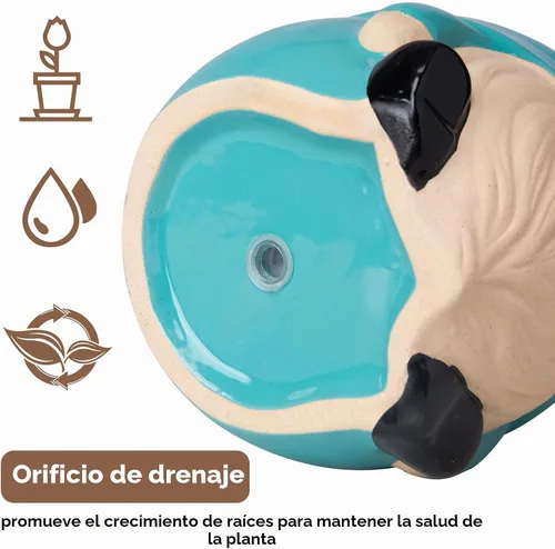 Vista 3 de Maceta de gnomos de cerámica para suculentas, maceta pequeña azul Gnomo azul