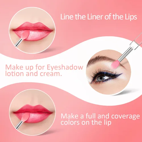 Vista 4 de Cepillo de silicona para labios, aplicador de lápiz labial con tapa, 8 brochas de maquillaje reutilizables, varitas de brillo de labios, herramienta