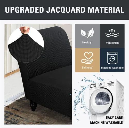 Vista 6 de Funda elástica para tumbona sin brazos, funda de alta elasticidad para sofá reclinable para muebles de mascotas, fundas para diván ultra suave Negro