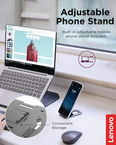 Vista 5 de Lenovo Soporte para laptop 2 en 1: ajustable, portátil, plegable, ergonómico, antideslizante, compatible con portátiles de hasta 15 pulgadas