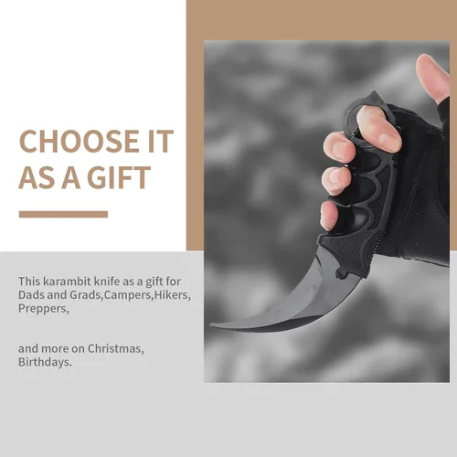 Vista 3 de Karambit - Cuchillo táctico de hoja fija, 2 piezas de acero inoxidable para exteriores, cuchillo de caza con funda y cable, adecuado