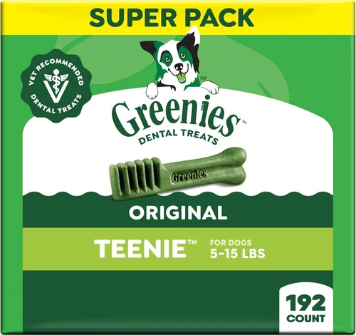 Vista 18 de Golosinas dentales para perros recomendadas por veterinarios, tamaño Teenie, sabor original, Greenies, 3 onzas, paquete de 11