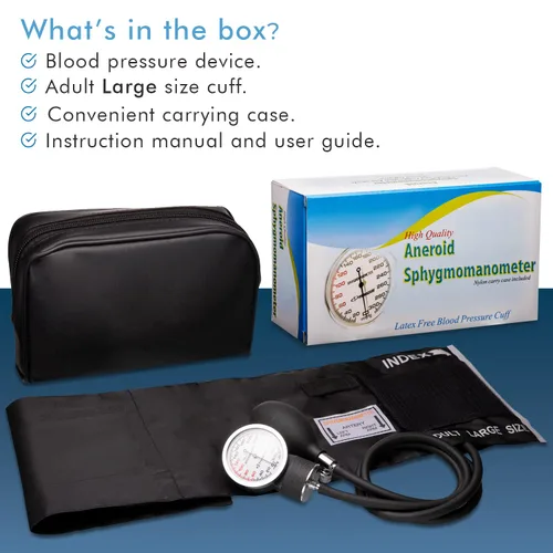 Vista 4 de NOVAMEDIC Máquina profesional de presión arterial negra de gran tamaño para adultos, esfigmomanómetro aneroide, monitor manual de emergencia BP