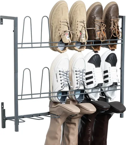 Vista 8 de MyGift - Estantería de pared colgante de metal negro premium para armario de vestidor, cuarto de servicio y entrada, organizador de botas y zapatos