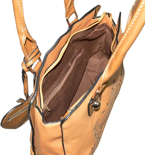Vista 4 de Bolso de hombro con asa superior con purpurina suave y diseño floral