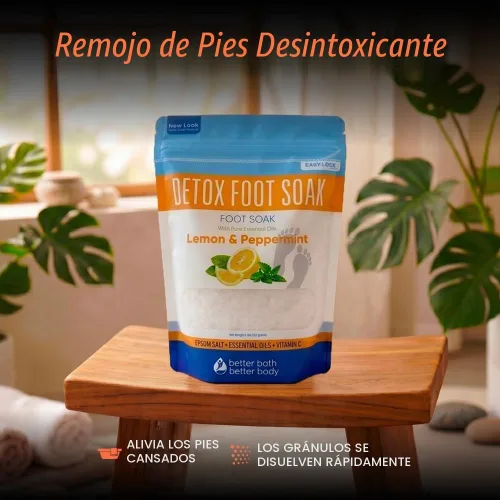 Vista 5 de Detox - Remojamiento para pies (2 libras) de sal de Epsom con aceites esenciales de limón y menta